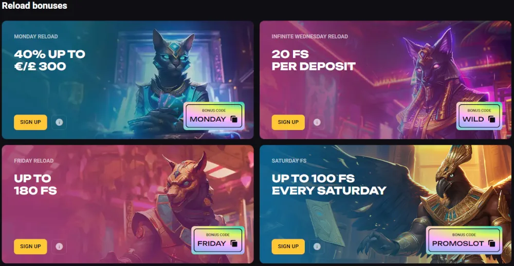 AmonBet herlaadbonussen en gratis spins promotieaanbiedingen.